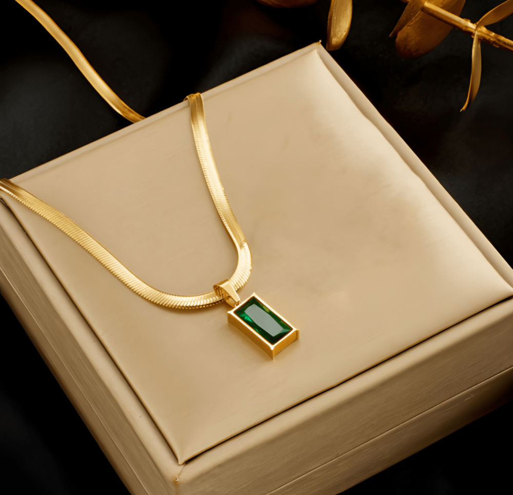 Gold-Plated Anti Tarnish Green Geometric Pendant