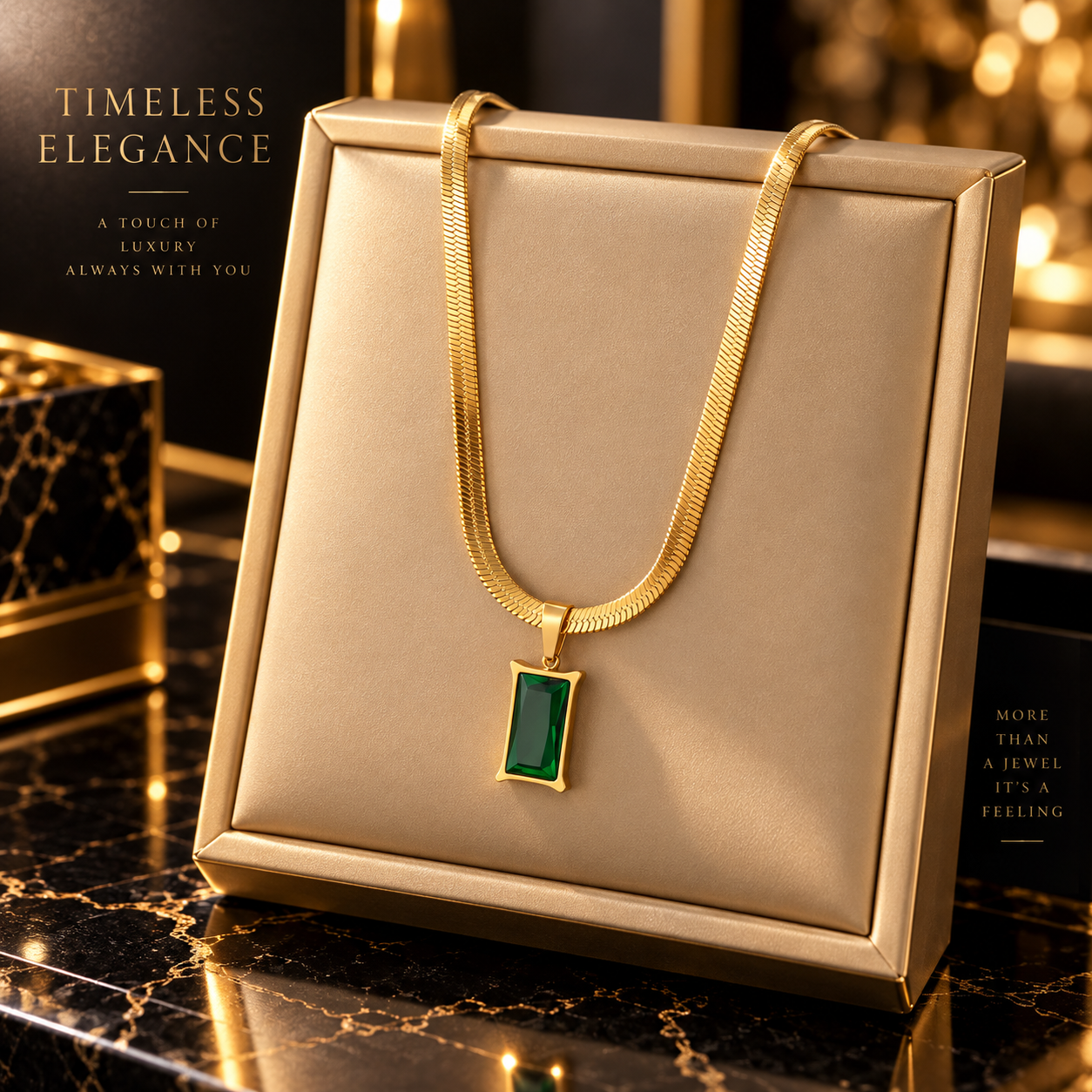 Gold-Plated Anti Tarnish Green Geometric Pendant - Image 2